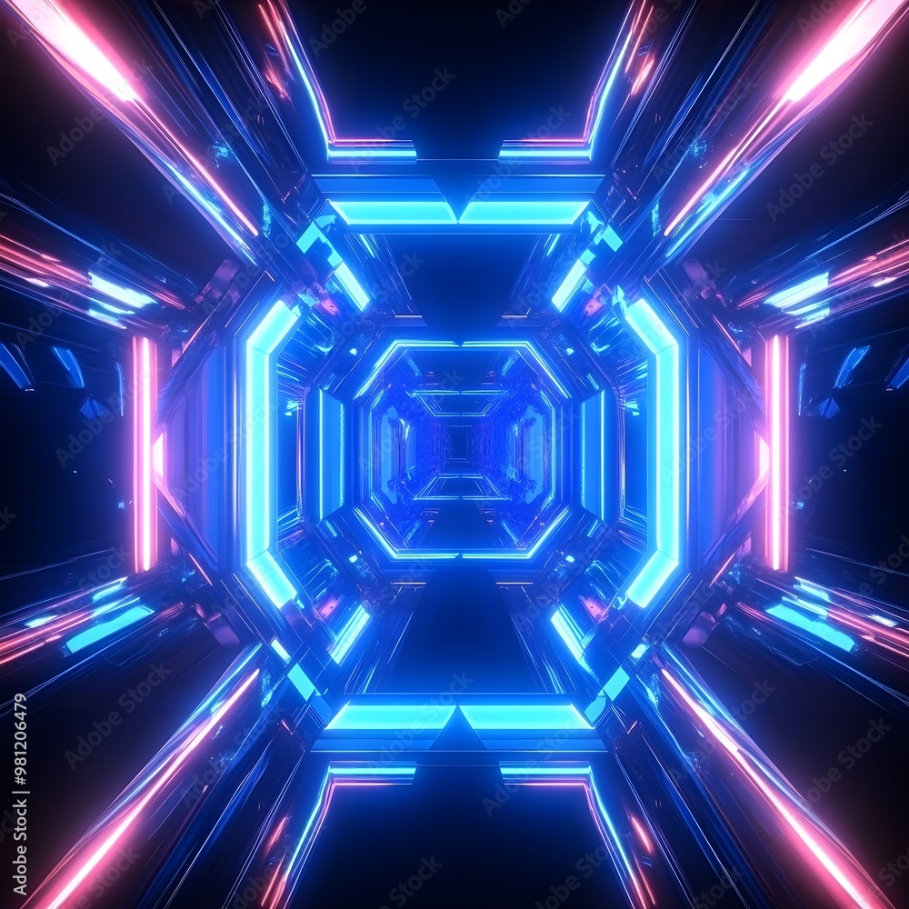 Poster futuristic sci-fi background with endless flight and lighting image