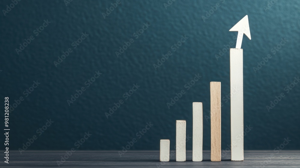 Poster A visual representation of growth, featuring ascending bars and an arrow indicating upward progression on a textured background.