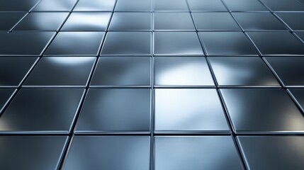 Close-up view of a metallic tiled surface with subtle reflections creating a modern industrial texture for digital applications