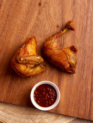 ayam goreng fried chicken indonesian homemade herbs asian plate cooking nasi food wood culinary hot