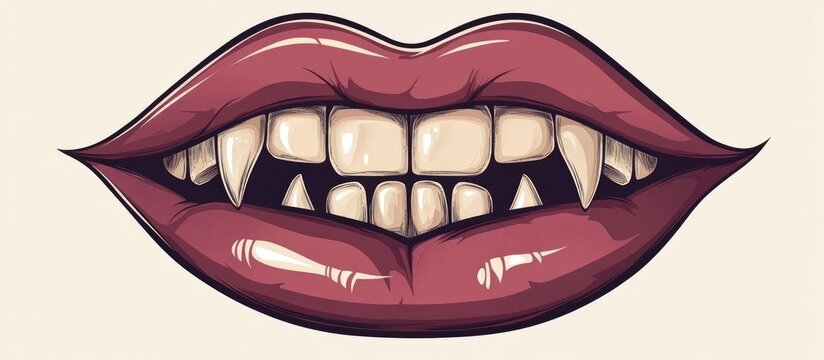 recommend clip art: Hand drawn cartoon mouth featuring lips and vampire teeth isolated 2d illustration with a bold outline