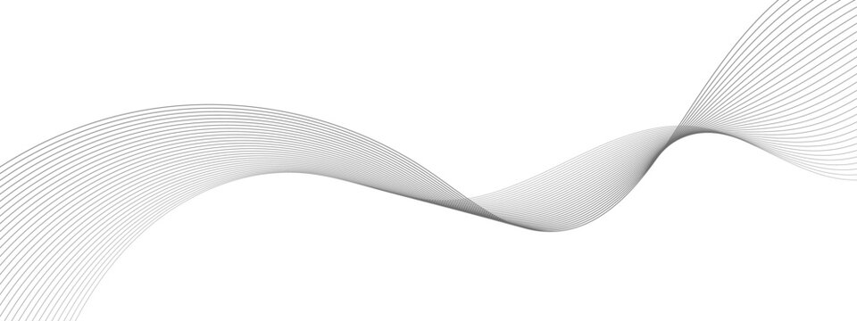 Undulate Grey Wave Swirl, frequency sound wave, twisted curve lines with blend effect. Technology, data science, geometric border pattern. Isolated on white background. Vector illustration.