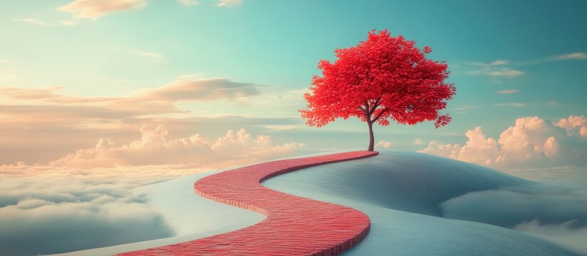 Pathway to success concept featuring a surreal 3D illustration that symbolizes a solution oriented journey toward achievement and purpose in business or life