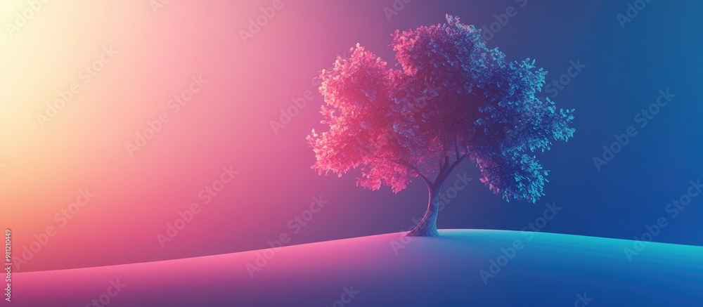 Poster Surreal illustrated tree concept featuring a gradient background and creative filter effects with shadows