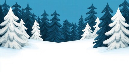 Obraz premium Winter forest with snow-laden trees, a pack of wolves prowling in the distance, trees nature background, wildlife in winter
