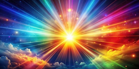 Fototapeta premium Majestic background of colorful fantastic rays bursting from the sky, fantastic, rays, celestial, vibrant, colorful, sky