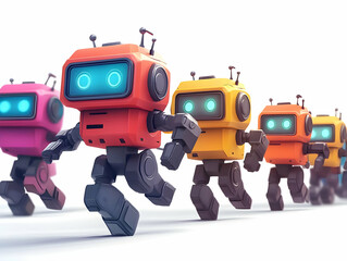 Naklejka premium Flat Nano Robot Campaign Canvassers: Macro Shot of Nano Robots Collecting Voter Data and Interacting on White Background � Smart Business Vector Illustration