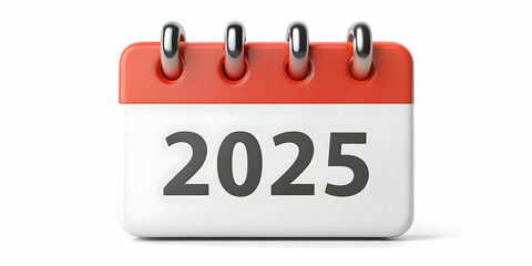3D Calendar Icon 2025 - Minimalist Vector Design with Bold Numbers on White Background for Infographics