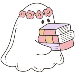 Cute nerd ghost girl with book for Halloween teacher decoration 