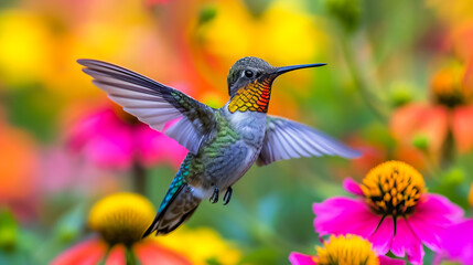 Fototapeta premium Hummingbird Among Flowers