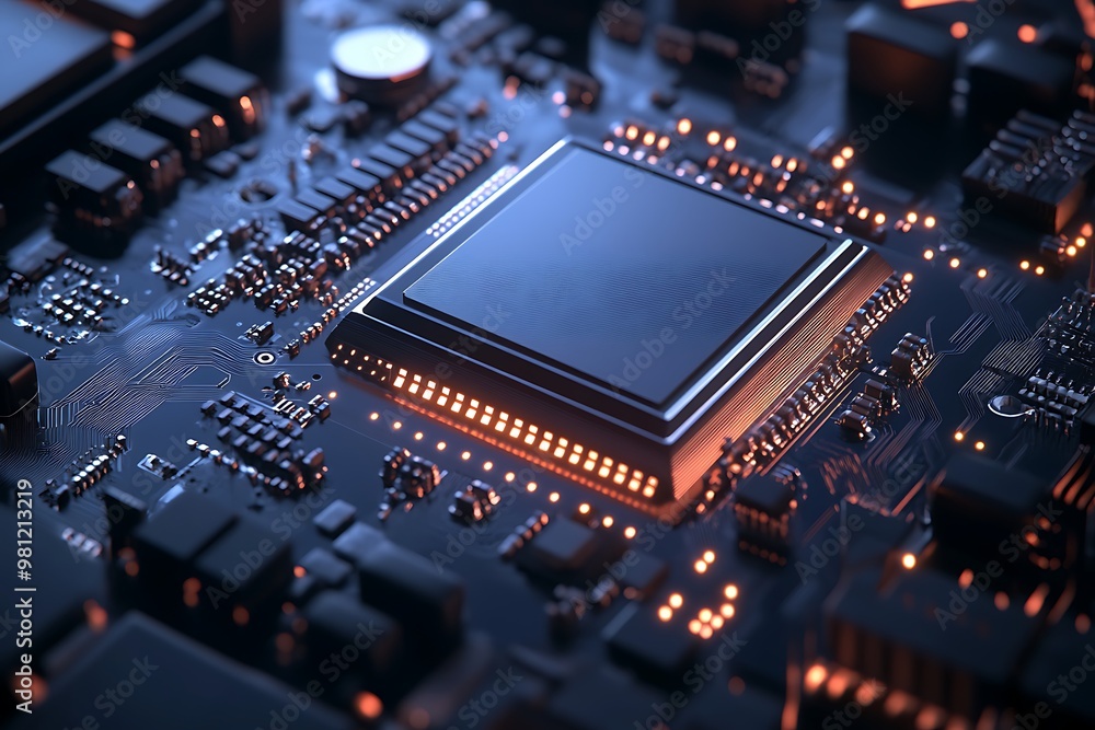 Poster close-up of a microchip circuit board