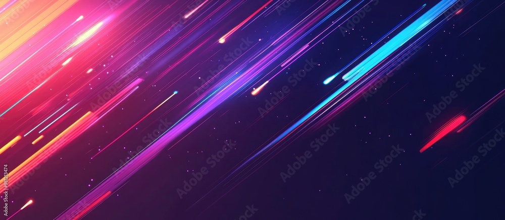 Poster abstract multicolored light trails neon pulses and high speed data transfer background futuristic te