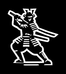 Fototapeta premium samurai wear armor logo engraving black and white outline