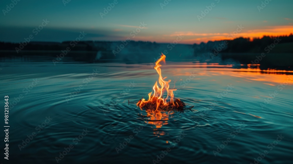 Sticker Fire on Water at Sunset