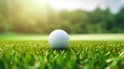 Obraz premium Golf ball on green meadow