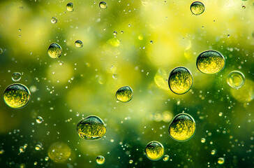 Close-up of olive oil bubbles in water