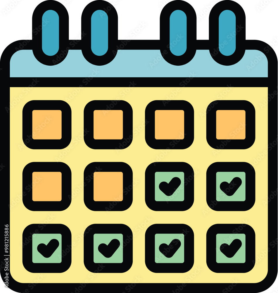 Poster simple icon of a calendar showing the days of the month with check marks for completed days