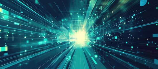 Illustration Of Blue And Green Light Representing The Metaverse Technology Concept And Virtual World Of Augmented Reality Suitable For Background Use