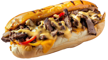 Delightful Philly Cheesesteak Sandwich. On transparent background