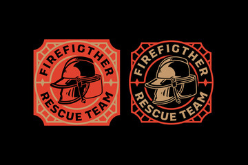 Fototapeta premium firefighter helmet, fireman hat, safety helmet, headgear, head protector retro vintage logo vector design collection set for firefighter, rescuer worker, adventure and survivor
