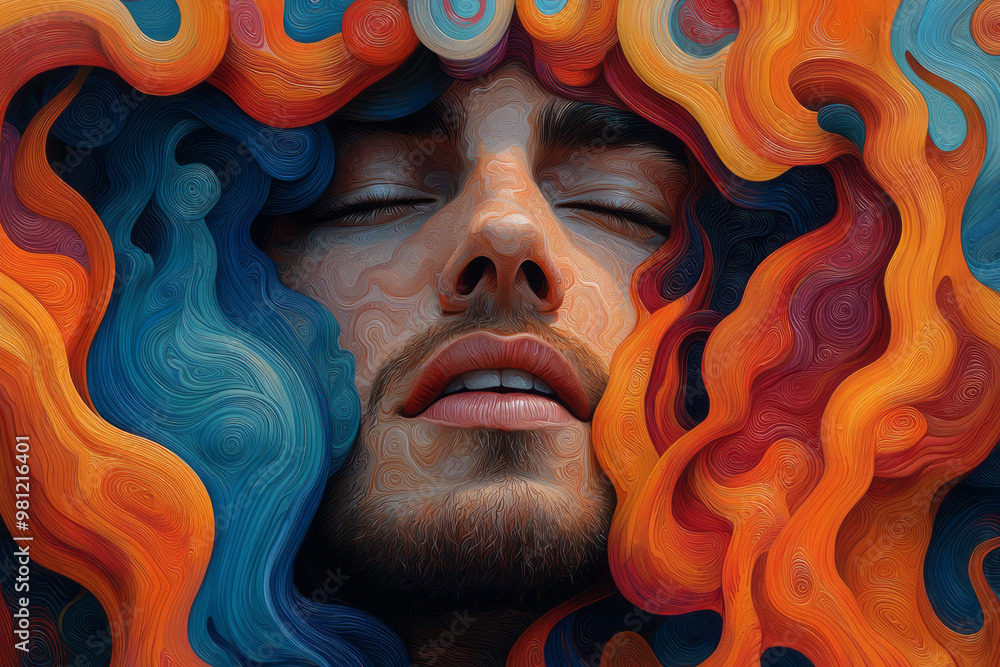 Poster a hyper-realistic portrait of a man with a subtle smile,