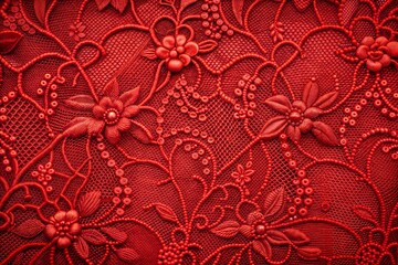 Detailed red lace with floral design close-up