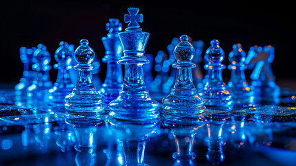 Glass Chess. Transparent Chessboard
