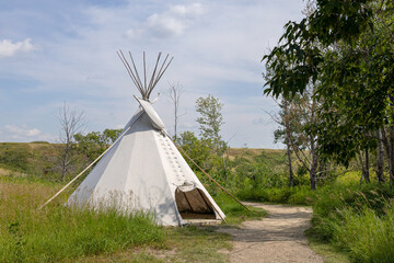 Tipi tent by the trail at Wanuskewin Heritage Park in Saskatoon