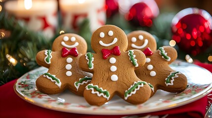 Festive Gingerbread Men on a Holiday Table with Detailed Icing