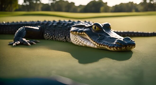 Alligator on a golf course in Florida.