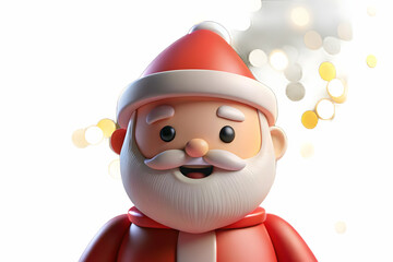 3D Santa in Soft Focus with Bokeh Lights: Festive Icon on White Background Capturing the Warmth of His Smile