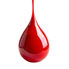 Obraz premium Crimson Drop: A solitary, vibrant red liquid drop hangs suspended, captured in time before its inevitable fall. 