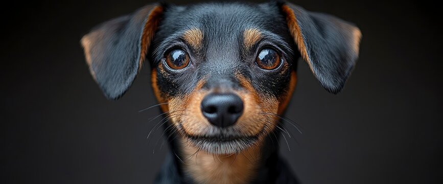 Close-up Portrait of a Curious Miniature Pinscher Dog with Big Eyes