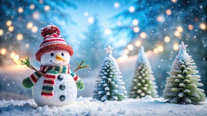 Fototapeta premium Festive Christmas Snowman in a winter wonderland setting, Christmas, snowman, holidays, festive, winter, decoration, seasonal, cute