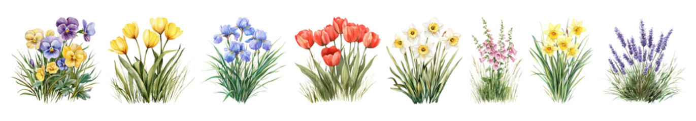 Fototapeta premium Spring garden png cut out element set