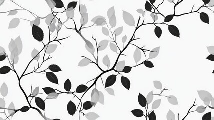 Thin branches with a backdrop of monochrome leaves Seamless pattern design 2
