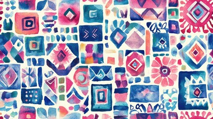 Obraz premium Seamless hand drawn watercolor ethnic tribal ornamental pattern ideal for fabric scrapbooking wrapping paper and greeting or invitation card design templates