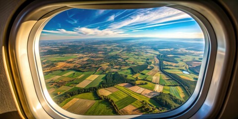 Aerial view of landscape from airplane window, travel, flying, aerial, view, airplane, window, scenery, clouds, horizon