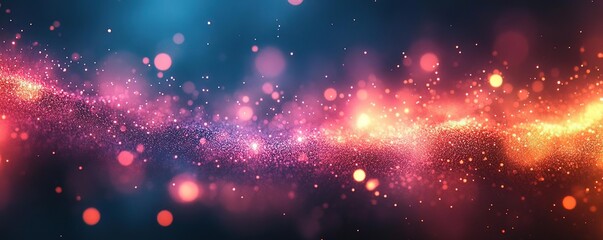 Fototapeta premium A vibrant and mesmerizing abstract background featuring colorful bokeh lights and sparkling particles creating a magical atmosphere.