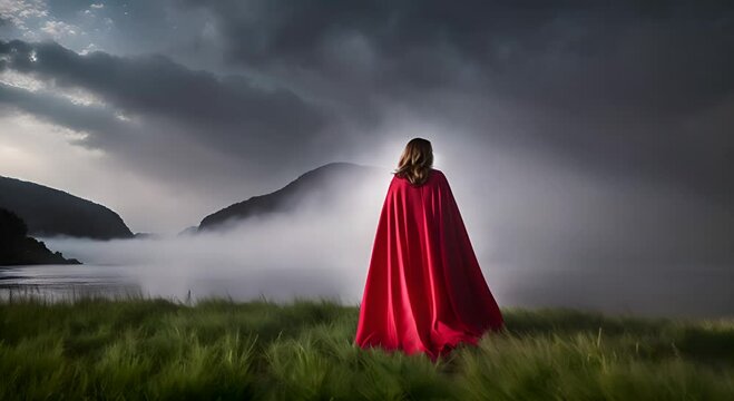Businesswoman with superhero cape.