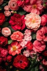 A vibrant arrangement of pink and red flowers, showcasing their delicate petals and rich colors for a stunning floral backdrop.
