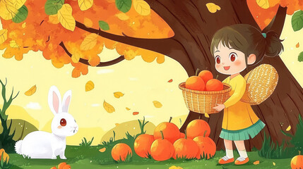 Autumn outdoor nature scenery in illustration style.