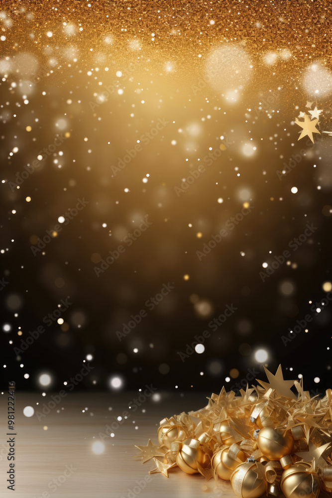 Aufkleber golden glitter sparkling on a surface with a golden bokeh effect background, creating a luxurious an
