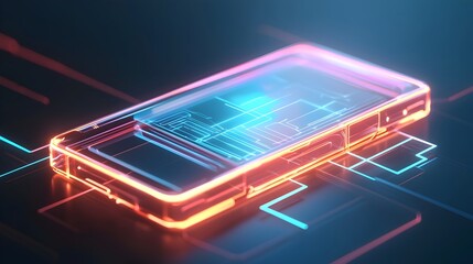 Fototapeta premium Transparent Futuristic Smartphone with Glowing Edges and Holographic Interface