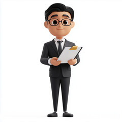 a 3D Asian cartoon character in various occupational costumes and professional working poses