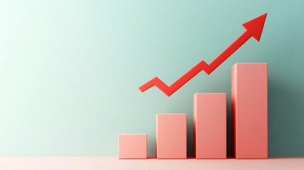 Business chart, with rising graph, 3D illustration, copy space for text,