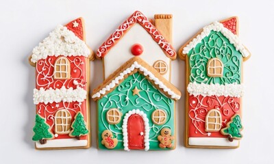 Artificial intelligence. Gingerbread house collection on white background. 