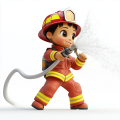 a 3D Asian cartoon character in various occupational costumes and professional working poses