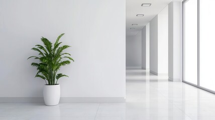 Business office interior, modern and sleek, 3D illustration, copy space for text,