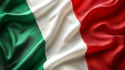 Fototapeta premium The Italian flag waves gracefully, its green, white, and red colors rich with texture.